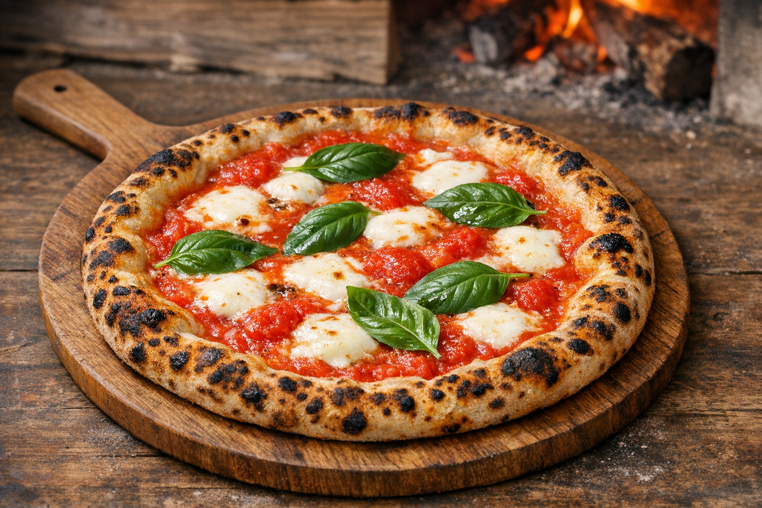 Neapolitan style pizza with soft crust and fresh toppings