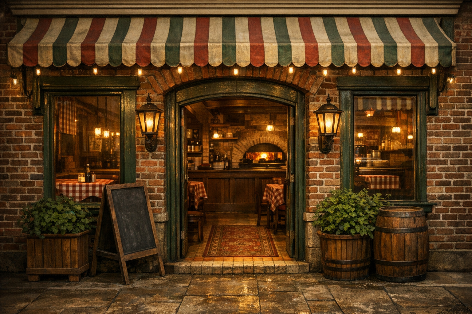Traditional pizzeria entrance