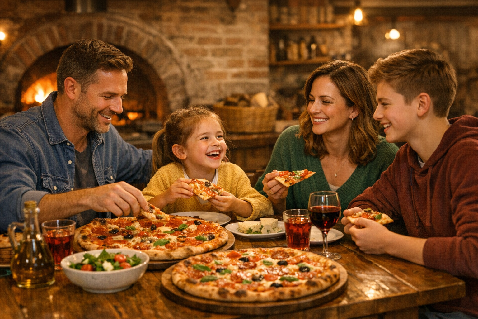 Family dining at pizzeria